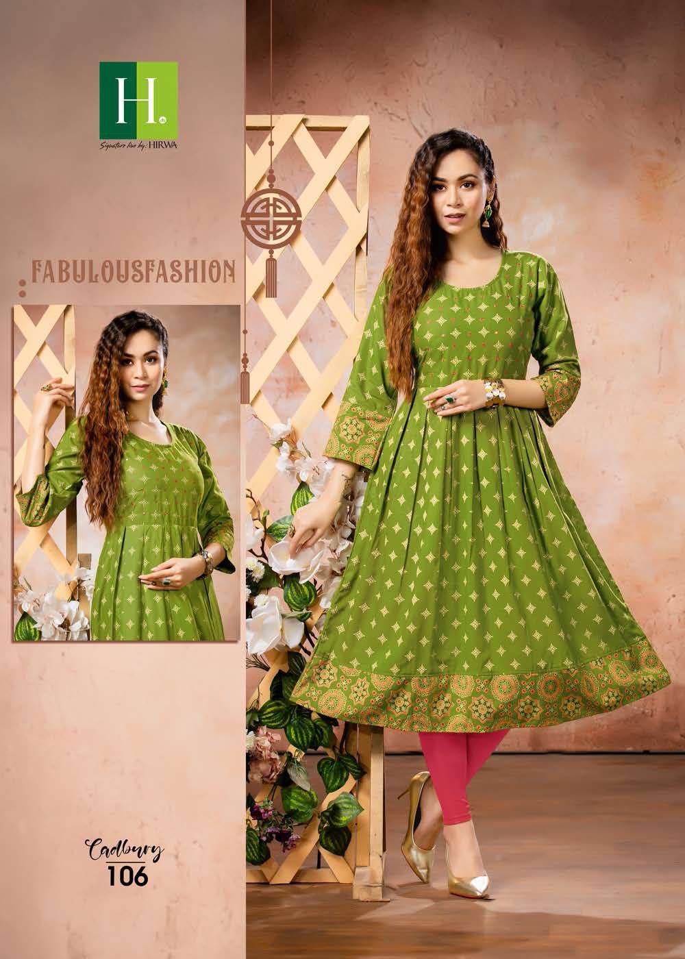 Hirwa Cadbury Fancy Ethnic Wear Rayon Printed  Anarkali Kurti Collection